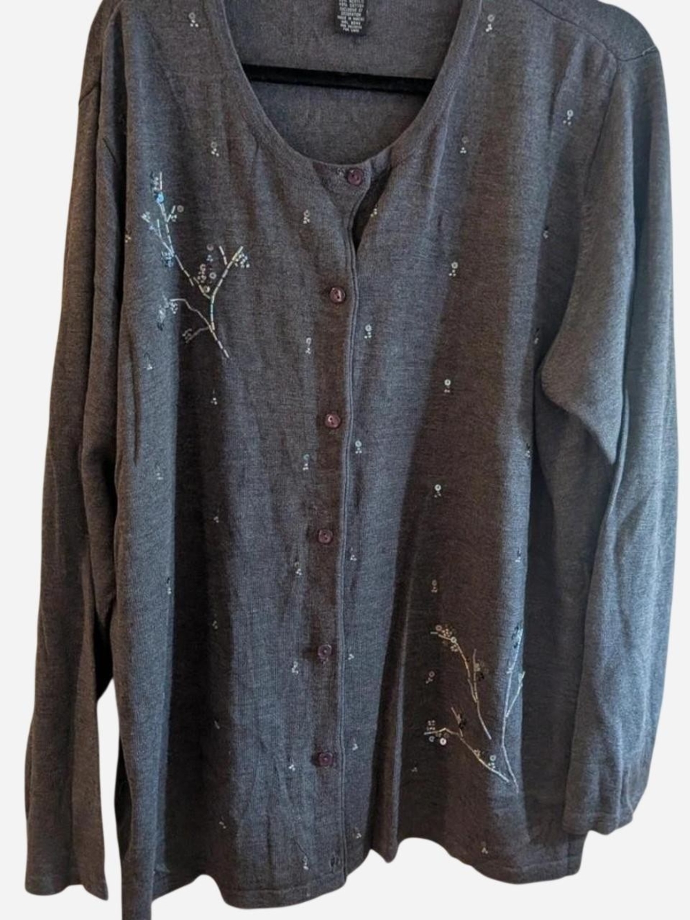 Style & Co. Dark Gray Embroidered Button-Front Cardigan